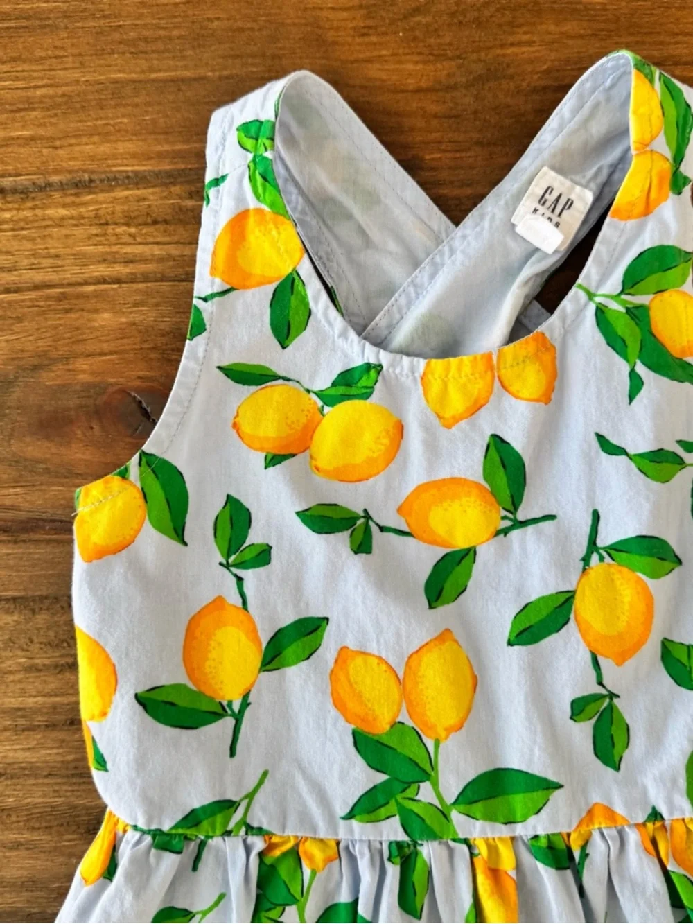 GAP Blue Lemon Print Crossback Dress Size XS/4-5